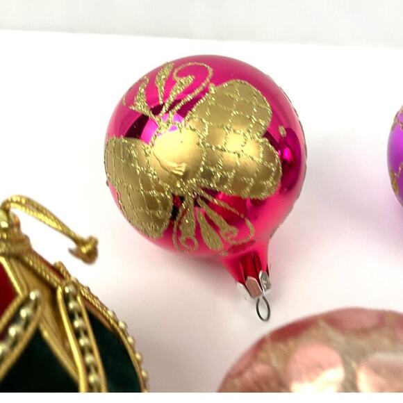 VTG Glitter Glass Ornaments Lot of 8 Round Sphere Hand Painted Czech Bulb - Picture 4 of 16